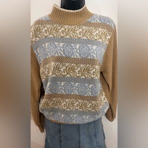 Vintage Liz Clairborne Villager Patterned Knit Sweater in Blue and Tan